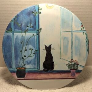 Vintage Italian Mebel Black Cat in Window Catherine Piret Trivet Tray Melamine